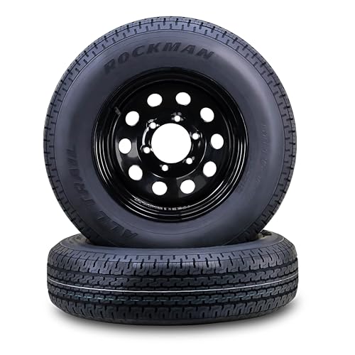 ROCKMAN Trailer Tire Wheel ST225/75R15 10-Ply E 117M 6X5.5 Black Mod Rim,S2 - size: ST225/75R15 10PR /6x5.5