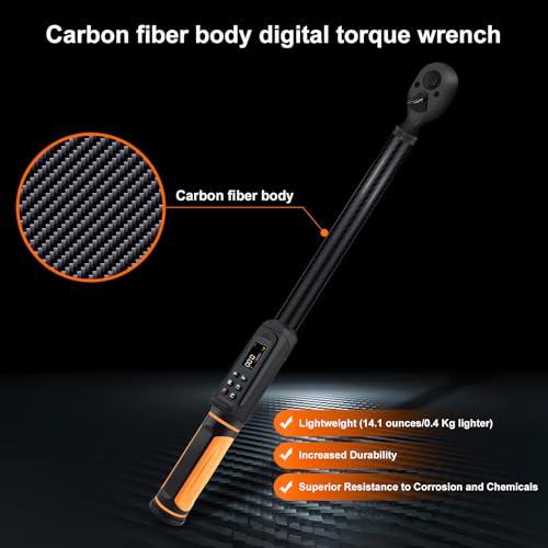 Uharbour Carbon Fiber 1/2" Digital Torque Wrench 2.2-147.5 Ft.lb - size: 1/2" Drive 3-200 Nm (Carbon Fiber)