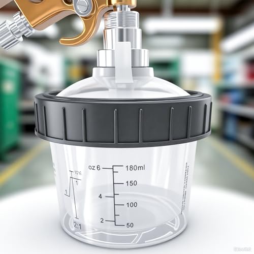 Disposable Paint Spray Gun Cup System for HVLP Paint Spray Paint Gun,Standard 6 Ounce (180ml) Kit with 50 Cups and Lids, 1 Hard Paint Mixing Cup with Retainer Ring and 20 Plugs - color: Dis-180m1-50pcs