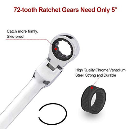 BULLTOOLS Flex-Head Extra Long Ratcheting Wrenches Double Box End Chrome Vanadium Steel 72-Tooth Wrench with Metric 16 mm x 18 mm - size: 16mmx18mm