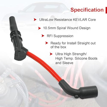 10.5mm Spark Plug Wires Set Replacement for GM LS1 LS2 LS3 Engine