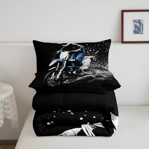 Feelyou Dirt Bike Comforter Set Toddler Size Racing Themed Dirt Bike - color: Black Blue, size: Toddler