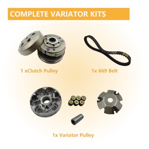 GY6 50cc Performance Clutch Set（with 669 belt）, Fit for GY6 50cc 60cc 80cc 4-Stroke 139QMB Engine Taotao Scooter, include Clutch Assembly and Variator Assembly. - size: gy6 50cc clutch with 669 belt