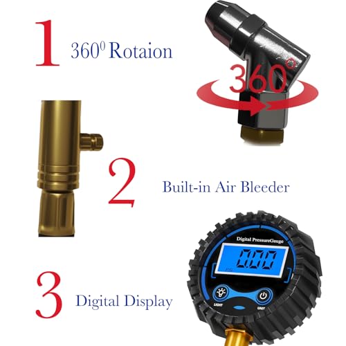 PINKJOY Digital Tire Pressure Gauge 250 PSI - Accurate Air Pressure Gauge for Tires with Easy-to-Read Numbers & 45 Angle Chuck