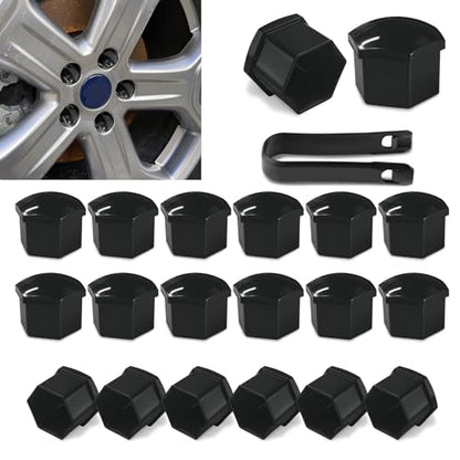 20PCS Car Wheel Lug Nut Covers, Hexagonal Plastic Dustproof Wheel Nut Rim Cover, 17mm Wheel Nut Covers with Removal Tool, Rust-Resistant Car Lugnut Caps for Most Vehicles (Black/17MM) - color: Black/17MM