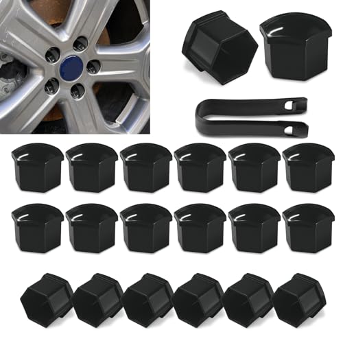 20PCS Car Wheel Lug Nut Covers, Hexagonal Plastic Dustproof Wheel Nut Rim Cover, 17mm Wheel Nut Covers with Removal Tool, Rust-Resistant Car Lugnut Caps for Most Vehicles (Black/17MM) - color: Black/17MM