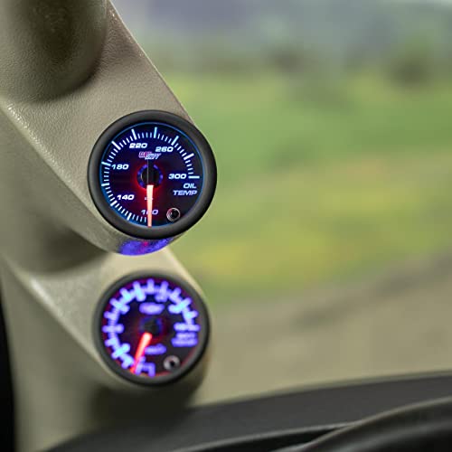 GlowShift Black 7 Color 300F Oil Temperature Gauge Kit, 2-1/16" 52mm
