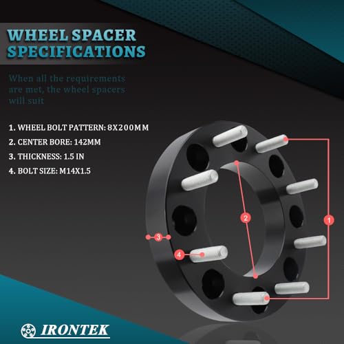 IRONTEK 8x200mm Wheel Spacers Compatible for Ford F350 2005-2025 Super Duty DRW, for Ram 3500 2019-2025 DRW, 8x6.5 Wheel Spacer 1.5 inch Thread Pitch M14x1.5 Hub Bore 142mm 2PCS - size: 8x200-2PCS