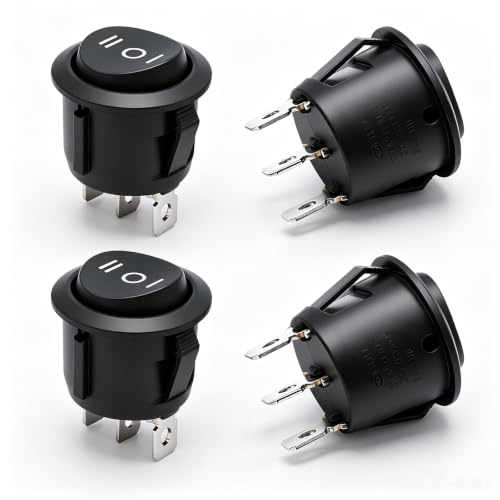 TWTADE / 4Pcs Momentary Boat Rocker Switch 3 Pin 3 Position(ON)-Off-(ON) SPDT Mini Car Auto Boat Round Rocker Toggle Switch 6A 250VAC/10A 125VAC KCD1-5-123 - size: (ON)/Off/(ON) - KCD1, style: Round