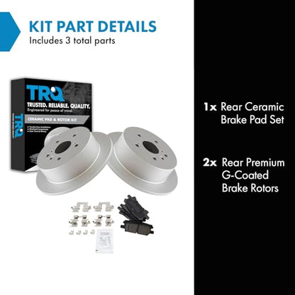 TRQ Rear Brake Pad and Rotor Set Ceramic G Coated Solid Rotors 11.34 in - style: BKA11333