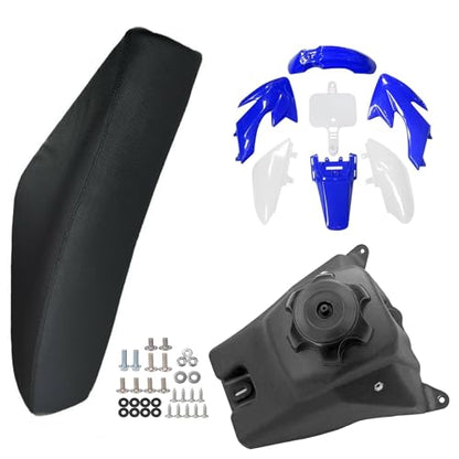 Durable ABS Plastics Kit with High Elasticity Black Tall Seat & Fuel Gas Tank for CRF50F XR50R CRF XR 50 SSR Chinese 110cc 125cc Dirt Pit Bike Body Work Fairing Kit & Bolts (Blue) - color: Blue