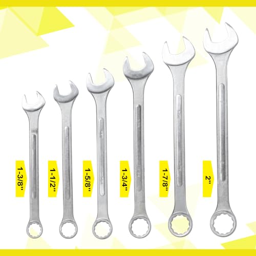 Jumbo Combination Wrench Set, 5-Piece SAE (1-3/8"-1-7/8"), Chrome Plated, Green Storage Bag - Medium-Large Sizes (1-3/8"-1-7/8"), SUVs, Pickup Trucks, General Automotive - color: 5-piece Sae (1-3/8"-1-7/8"), Chrome