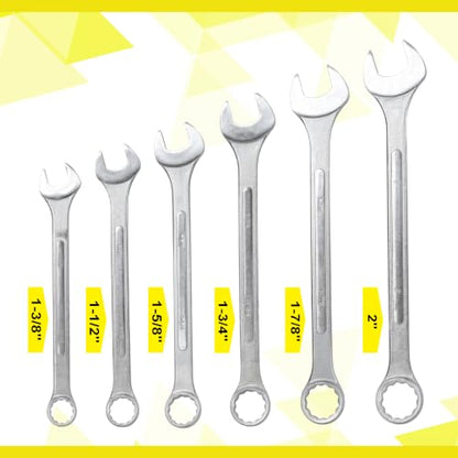 Jumbo Combination Wrench Set, 5-Piece SAE (1-3/8"-1-7/8"), Chrome Plated, Green Storage Bag - Medium-Large Sizes (1-3/8"-1-7/8"), SUVs, Pickup Trucks, General Automotive - color: 5-piece Sae (1-3/8"-1-7/8"), Chrome