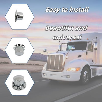 Silscvtt Chrome Semi Truck Hub Cover Wheel Axle Cover Center Caps Complete with 33mm Screw-on Lug Nuts for 22.5 Inches and 24.5 Inches Semi Truck Wheels 4 Rear - size: 22.5 inches, 24.5 inches