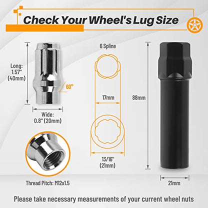 MIKKUPPA M12X1.5 Extended Lug Nuts, Chrome 24PCS Extended Thread Tire Nut - color: Chrome, size: M12x1.5, style: 24 PCS - Extended