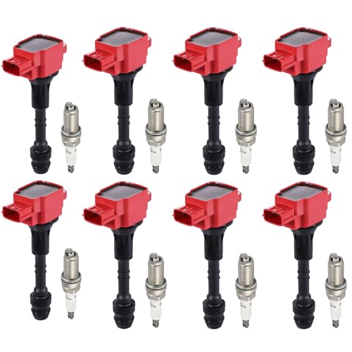 Pindex 8 Pack Ignition Coils and Iridium Spark Plugs,UF510 5018 Coil Pack Kits Compatible with Nissan Infiniti Armada Titan Pathfinder QX56 NV2500 NV3500 5.6L
