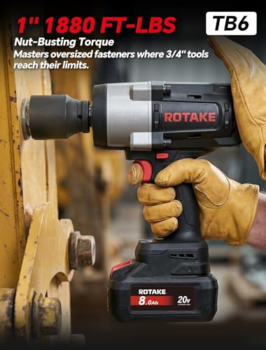 ROTAKE 20V 1" Pro Heavy-Duty Cordless Impact Wrench Kit, 1880 FT-LBS, TB6 - size: 1" (1880 ft-lbs) TB6