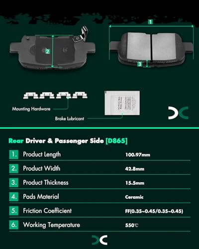 Ceramic Brake Pads Kits,SCITOO 8pcs Brakes Pads Set Fit For Acura For MDX - size: Front-D855 & Rear-D865