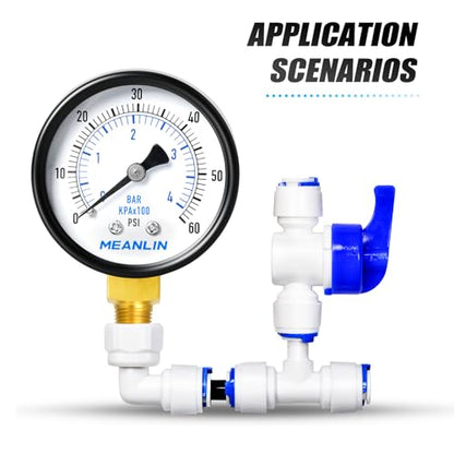 MEANLIN MEASURE 0-60Psi 2" DIAL FACE 1/8" NPT Well Pump Pressure Gauge, with 1/4" NPT and 3/8" NPT Hex Bushing, 3-2-3% Accuracy, Center Back Mount - color: 1/8"NPT Back Mount, size: 0-60Psi