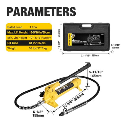 YELLOW JACKET 4 ton Hydraulic Ram Jack Pusher Puller Auto Body Frame Repair Tool Porta Power Kit with Blow Mold Carrying Storage Case for Car Repair,Truck,Farm - size: 4 Ton