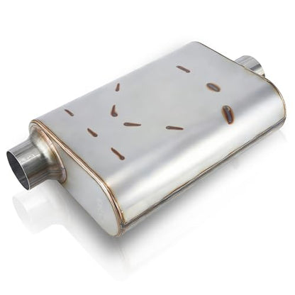 2.5" Center In/Offset Out Exhaust Muffler Stainless 17" Dual Chamber - size: 2.5" Offset In/ Center Out