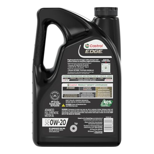 Castrol EDGE 0W-20 Advanced Full Synthetic Motor Oil, 5 Quarts, Pack of 3 - size: 5 Quarts, Pack of 3
