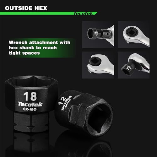 TecoTek 19-Piece 3/8-Inch Drive Metric Low Profile Impact Socket Set, Stubby Socket Set, 6mm-24mm, No Skips Sizes, 6 Point, Cr-Mo, Shorter Socket for Tight Areas - size: 6mm - 24mm(3/8" Dr.)