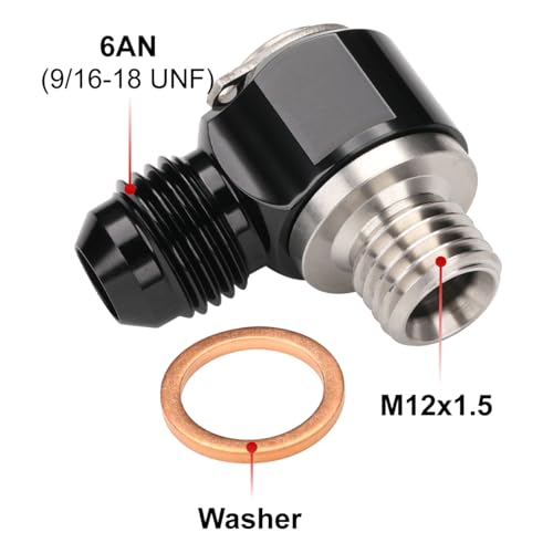 6AN Male Flare Banjo to M12x1.5 Stainless Steel Banjo Bolt Assembly Fitting Adapter Black - size: 6AN to M12x1.5