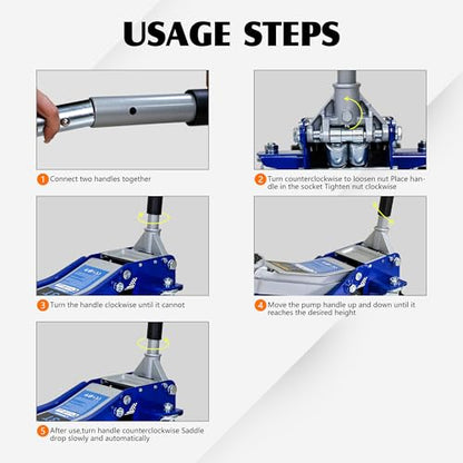 3 Ton Low Profile Hydraulic Floor Jack, Heavy Duty Steel Dual Piston Quick Lift Pump, CE Certified - size: Steel Body - Low Profile (3.1" Min Height)