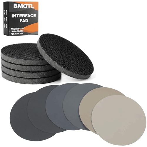 6 Inch Interface Pad + 6 Inch Sanding Dics Hook & Loop: 800/1000/1500/2000/3000/5000 Grit, Wet Dry Silicon Carbide Sandpaper for Orbital Sander, Automotive Polishing/Headlight Restoration/Scratch
