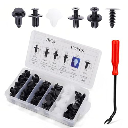 100 Pcs Bumper Clips Car Clips Plastic Rivets of 6 Most Popular Sizes and Fastener Removers Fasteners Push Retainer Kit Auto Push Pin Rivets Set - size: 100 clips+ remover