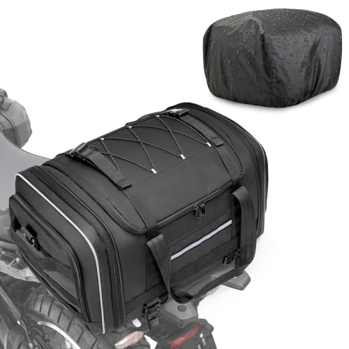 Marscamd Waterproof Motorcycle Tail Luggage Bag, 40L Expandable, Black - size: 40L