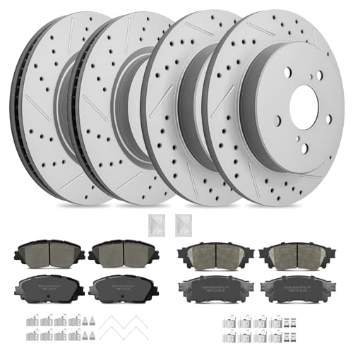 Disc Brake Kits with Pads and Rotors Front & Rear Drilled Slotted Vented Rotor for 2019 2020 2021 Toyota Rav4 2021 2022 2023 Venza 2019 2022 Avalon 2022 Corolla Cross