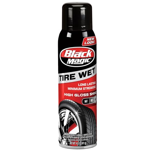 Black Magic BC23220 Tire Wet Spray, 14.5 Oz. - Weather and Rinse-Resistant Formula That Leaves Tires Looking Wet, Black and Glossy With Just One Spray - size: 14.5 Fl Oz (Pack of 1), style: High Gloss Shine
