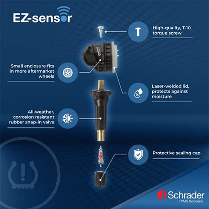 Schrader 33500 EZ-Sensor Single SKU (314.9 MHz, 315 MHz, and 433 MHz) Programmable Snap-in Fixed Angle Valve Tire Pressure Monitoring Sensor (TPMS), Requires Programming Before Installation