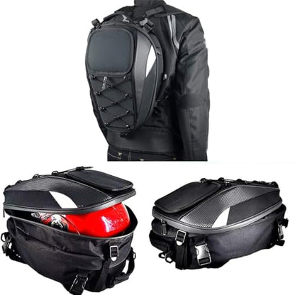 Motorcycle Tail Bag,Waterproof Seat Bag,Dual Use Backpack With Cargo Net - color: Black(Tailbag)
