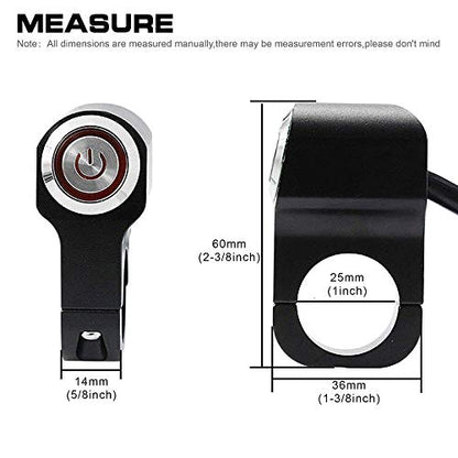 Jeemiter 1 inch 25mm Motorcycle Handlebar Switch 12V 10A ON/Off with LED - color: Red LED for 1inch