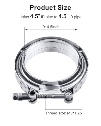 EVIL ENERGY V Band Clamp with Flange Male Female Stainless Steel (1, 4.5") - size: 4.5"