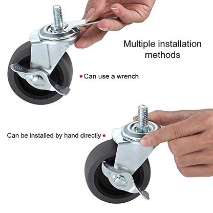 Caster Wheels, 3" Locking Swivel Threaded Stem Casters Set of 4 - color: Grey, size: Grey-4pack