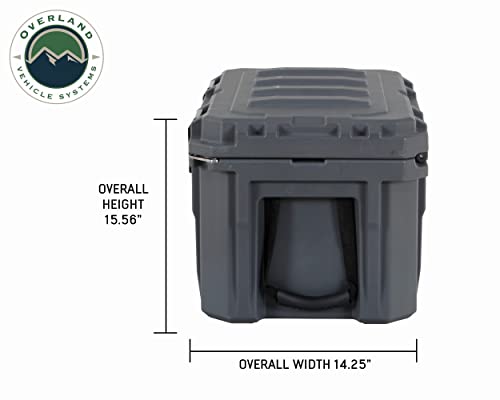 Overland Vehicle Systems 40100001 Dark Gray 53 QT Dry Box Storage with Drain, and Bottle Opener | Waterproof Seal | Heavy-Duty Latches and Nylon Handles | Keeps Gear Safe, Dry and Organized - size: 53 QT Dry Box