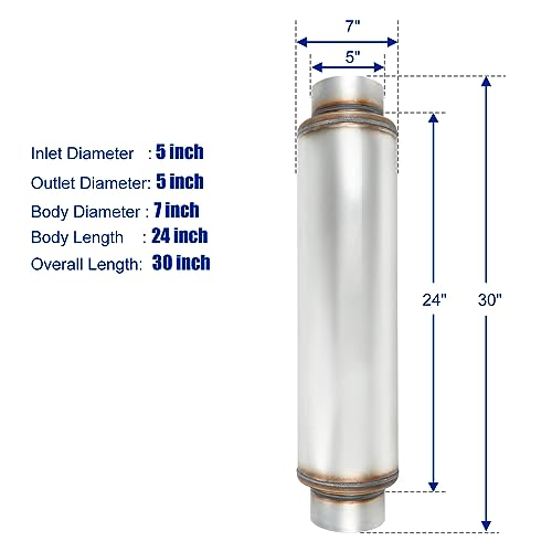 Exhaust Resonator 5" Inlet 5" Outlet Muffler 30" inch Overall - size: 5" Inlet 5" Outlet 30" Overall Length