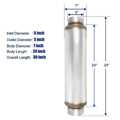 Exhaust Resonator 5" Inlet 5" Outlet Muffler 30" inch Overall - size: 5" Inlet 5" Outlet 30" Overall Length