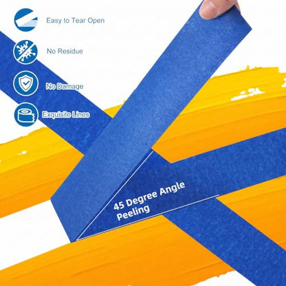 Blue Painters Tape, 0.94"/1.88" x 55 Yards Bulk Painter Tape, Blue Masking Tape for Painting, Easy Hand Tear No Residue Paint Tape for Home, Automotive, DIY Crafts(12,1.88inch) - size: 1.88inch