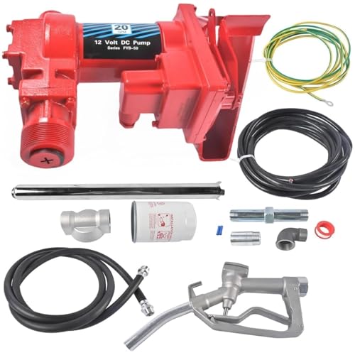 20 GPM 12V Fuel Transfer Pump with Manual Nozzle & Particulate Filter, High Flow Gas Iron Heavy Duty DC Transfer Pump for Gasoline, Diesel Fuel, Kerosene, Biodiesel Vahaha - color: 20GPM Red with Filter