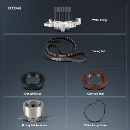 OTO-K Timing Belt Kit with Water Pump Compatible with Honda Civic 1996 1997 1998 1999 2000 1.6L L4 SOHC D16Y5 D16Y7 D16Y8 16 Valve,Replace # TBK224 TCKWP224 19200-P2A-A01 - size: TBK224