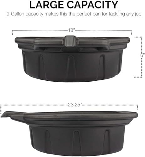 NEIKO 20762A Oil Drain Pan | Black Plastic Anti Splash | Motor Oil Drip Catcher Pan | 2 Gallon (8L) Capacity - style: 2 gal/8 L Oil Drain Pan