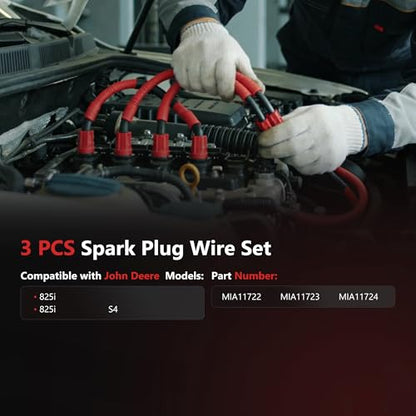 HYR 7mm Silicone Spark Plug Wire Set fit for John Deere 825i, 825i S4, Set of 3, Replaces MIA11722 MIA11723 MIA11724, High Performance Ignition Wires