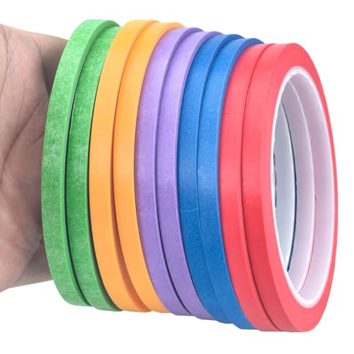 JINBING Washi Paper Masking Tape Art Tape for DIY Nail Arts Drawing Pattern Making Painters Tape 1/4 Inch x 27 Yard 10 Rolls (Mix 5 Colors) - color: Mix 5 colors