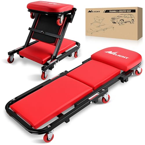 Nilight 40" Z Creeper 2-in-1 Folding Rolling Mechanic Seat - color: Red