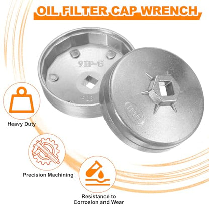 HARFINGTON 2pcs Oil Filter Cap Wrench 14 Flute 74mm Inner Dia 1/2" Square - size: 14 Flute 74mm